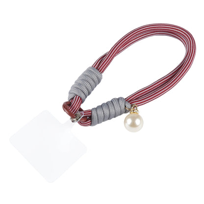 Dopamine Color Pearl Round Twist Rope Short Lanyard(Red Grey) by bashfashion