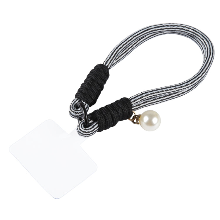 Dopamine Color Pearl Round Twist Rope Short Lanyard(Black White) by bashfashion