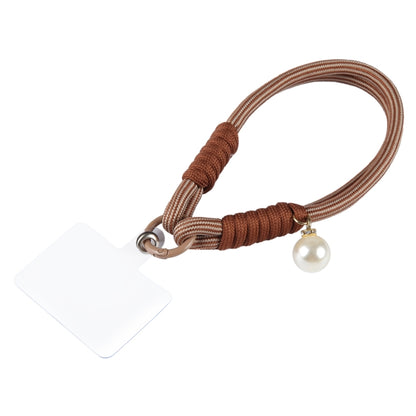 Dopamine Color Pearl Round Twist Rope Short Lanyard(Brown) by bashfashion