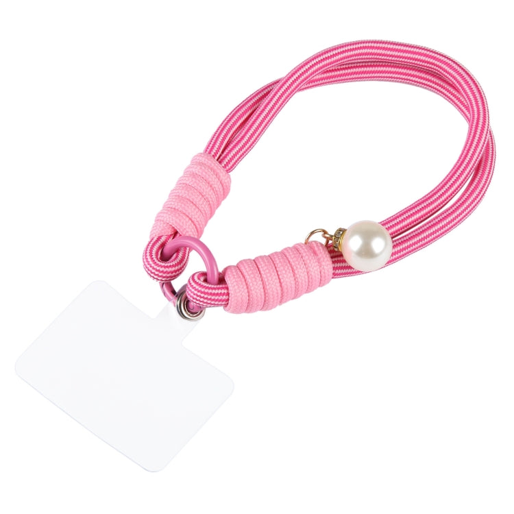 Dopamine Color Pearl Round Twist Rope Short Lanyard(Rose Red) by bashfashion