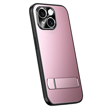 For iPhone 15 Plus R-JUST RJ-61 Electroplating Frosted TPU + PC Phone Case with Holder(Pink) by R-JUST