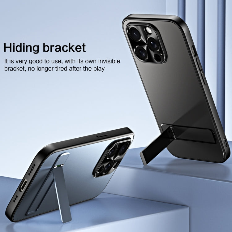 For iPhone 14 Plus R-JUST RJ-61 Electroplating Frosted TPU + PC Phone Case with Holder(Blue) by R-JUST