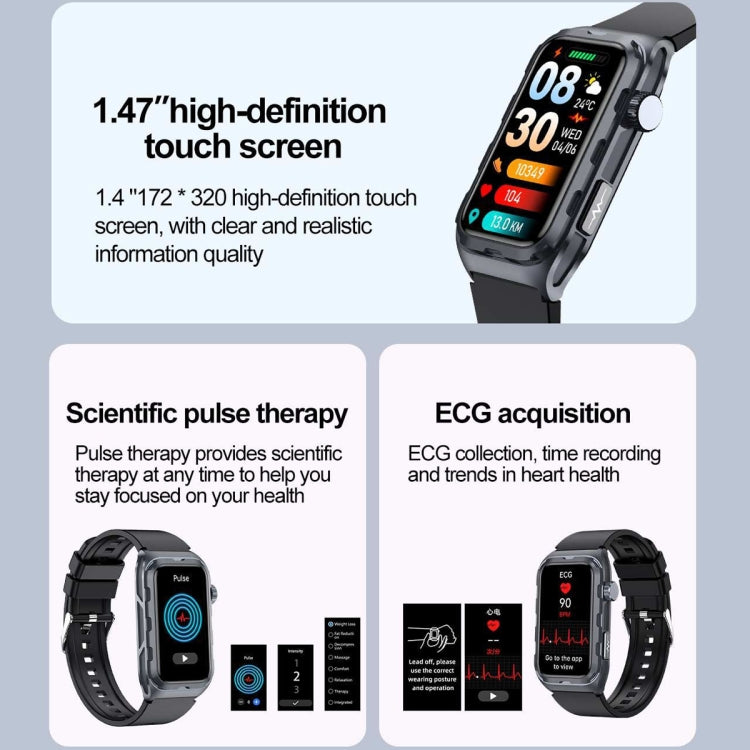 TK79 1.47 inch IP68 Waterproof Smart Watch, Support ECG / Blood Glucose / Blood Oxygen Monitoring / Uric Acid(Blue) by bashfashion