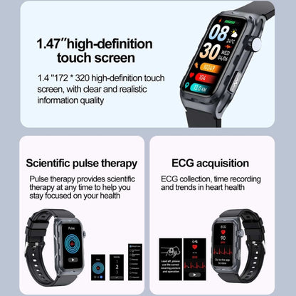 TK79 1.47 inch IP68 Waterproof Smart Watch, Support ECG / Blood Glucose / Blood Oxygen Monitoring / Uric Acid(Blue) by bashfashion