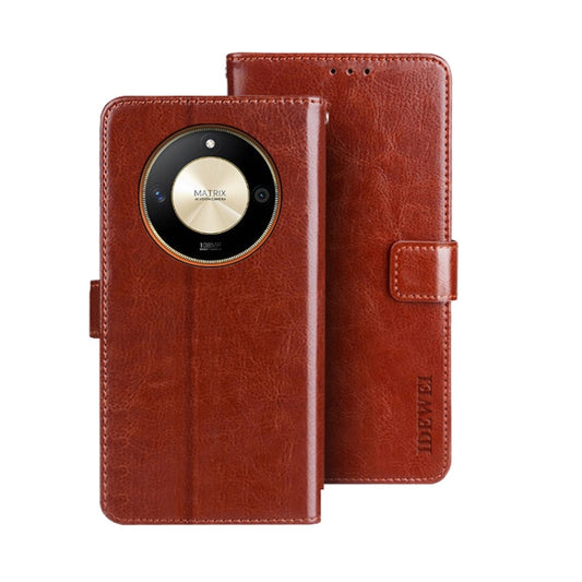 For Honor X9b idewei Crazy Horse Texture Leather Phone Case with Holder(Brown) by idewei