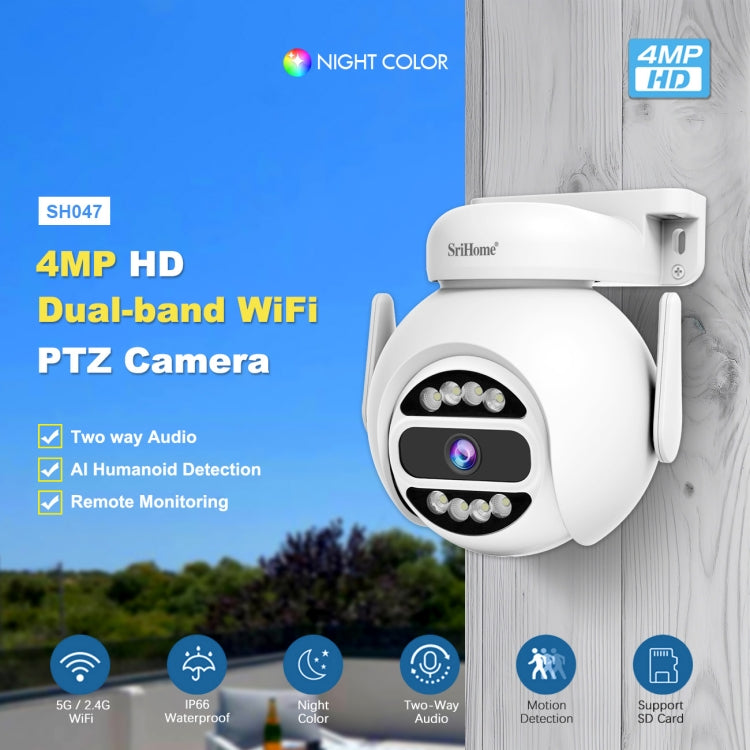 SriHome SH047 4MP IP66 Waterproof Motion Detection Night Vision WiFi HD Camera(US Plug) by SriHome