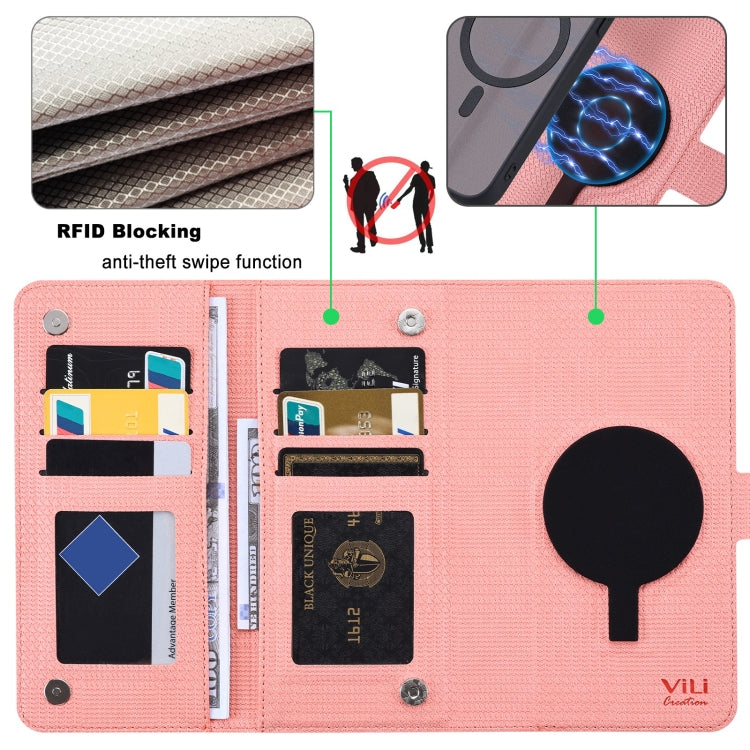 For iPhone 15 Pro ViLi GHA Series Shockproof MagSafe RFID Leather Attraction Horizontal Flip Phone Case(Pink) by ViLi