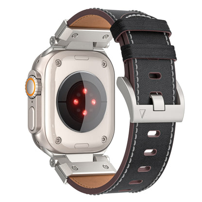 For Apple Watch Ultra 49mm Mecha Style Leather Watch Band(Black Napa) by bashfashion