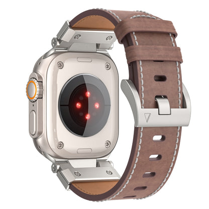 For Apple Watch Ultra 49mm Mecha Style Leather Watch Band(Coffee Oil Wax) by bashfashion