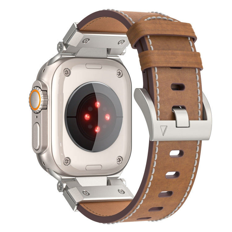 For Apple Watch Ultra 49mm Mecha Style Leather Watch Band(Dark Brown) by bashfashion