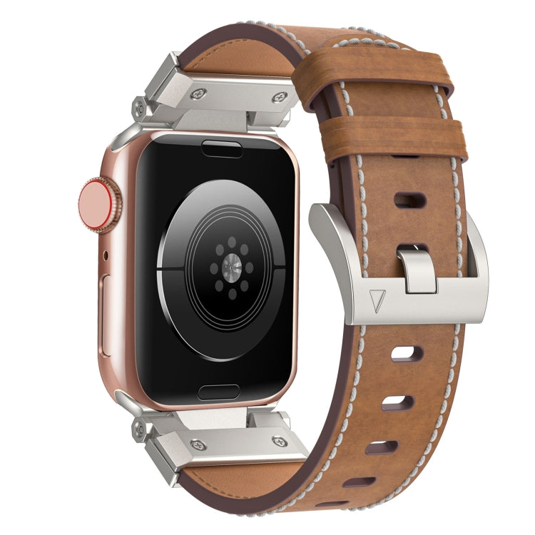 For Apple Watch Series 7 45mm Mecha Style Leather Watch Band(Dark Brown) by bashfashion