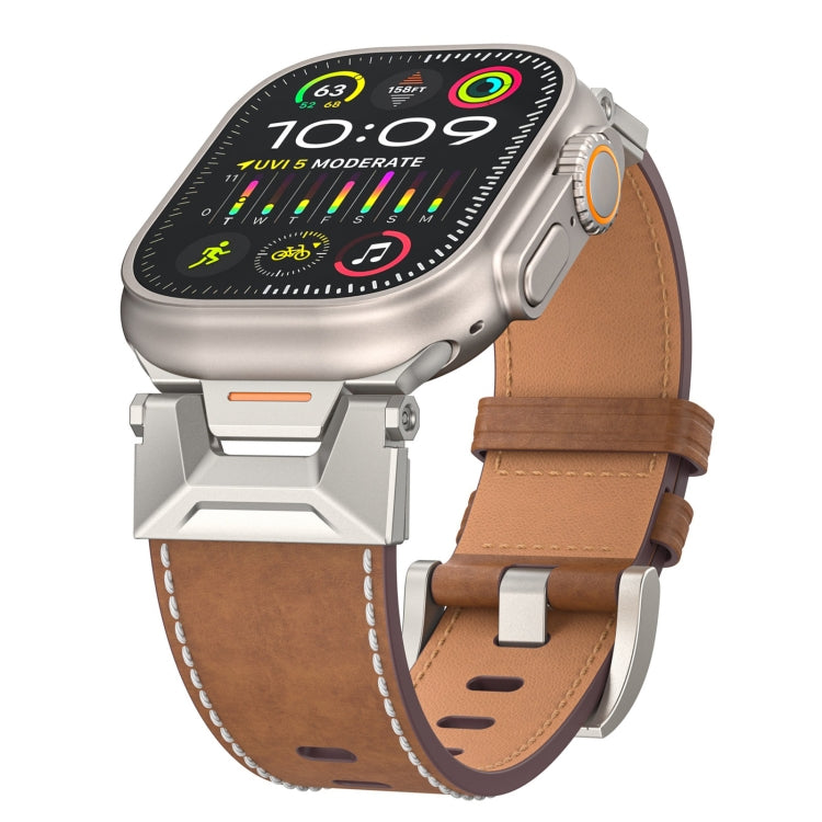 For Apple Watch Series 7 45mm Mecha Style Leather Watch Band(Dark Brown) by bashfashion