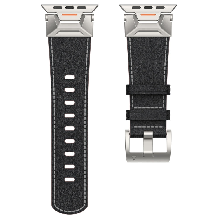 For Apple Watch SE 44mm Mecha Style Leather Watch Band(Black Napa) by bashfashion