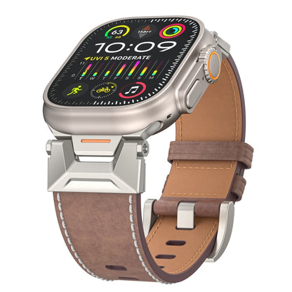 For Apple Watch SE 44mm Mecha Style Leather Watch Band(Coffee Oil Wax) by bashfashion