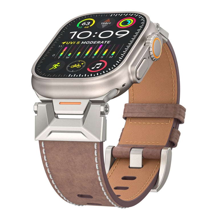 For Apple Watch Series 2 42mm Mecha Style Leather Watch Band(Coffee Oil Wax) by bashfashion