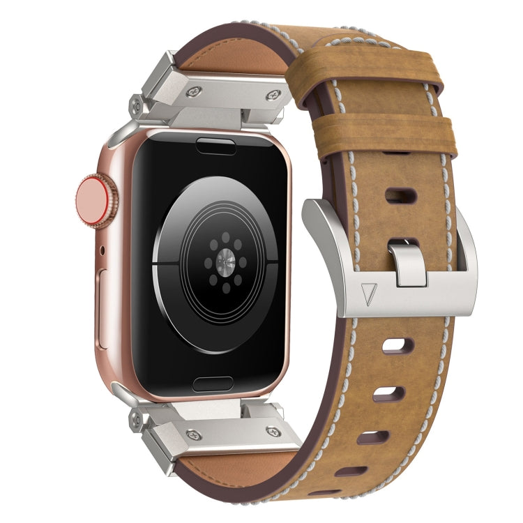 For Apple Watch 42mm Mecha Style Leather Watch Band(Light Brown) by bashfashion