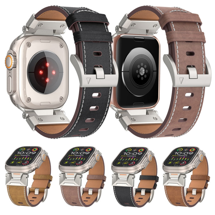 For Apple Watch Series 2 42mm Mecha Style Leather Watch Band(Coffee Oil Wax) by bashfashion