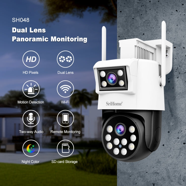 SriHome SH048 2MP + 2MP Humanoid Tracking Smart Night Vision Dual Lens IP Camera(EU Plug) by SriHome