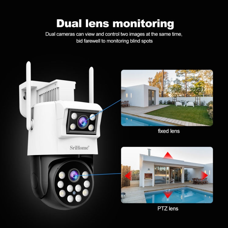 SriHome SH048 2MP + 2MP Humanoid Tracking Smart Night Vision Dual Lens IP Camera(US Plug) by SriHome