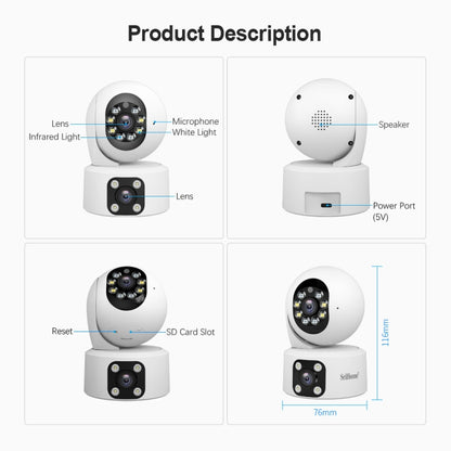 SriHome SH049 2MP + 2MP Humanoid Tracking Smart Night Vision Dual Lens HD IP Camera(EU Plug) by SriHome