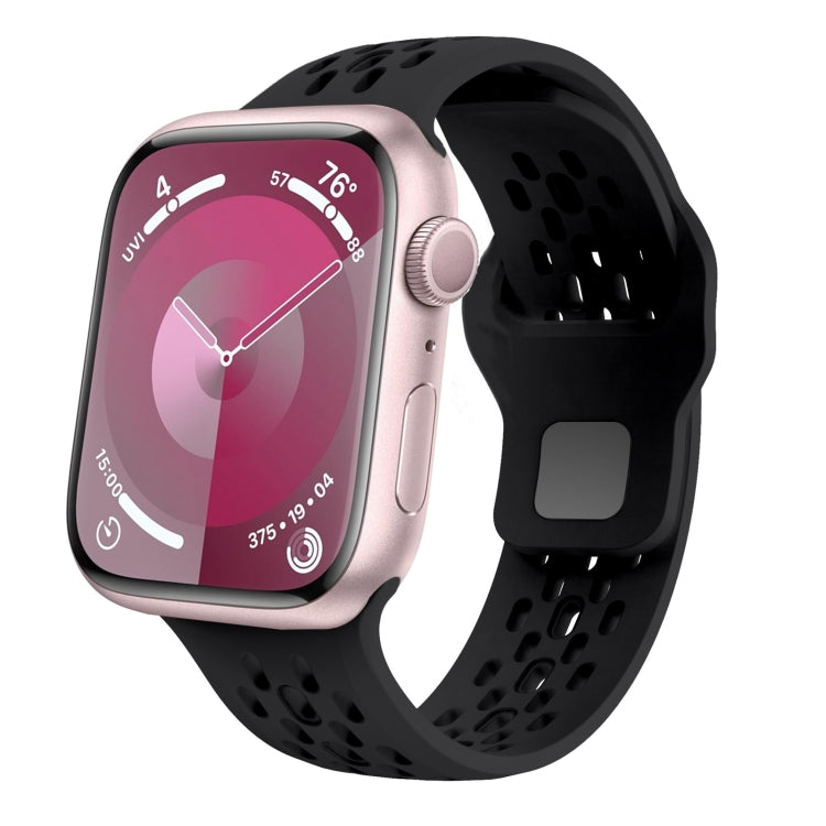 For Apple Watch SE 2023 44mm Oval Holes Fluororubber Watch Band(Black) by bashfashion