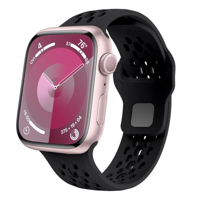For Apple Watch SE 2023 44mm Oval Holes Fluororubber Watch Band(Black) by bashfashion