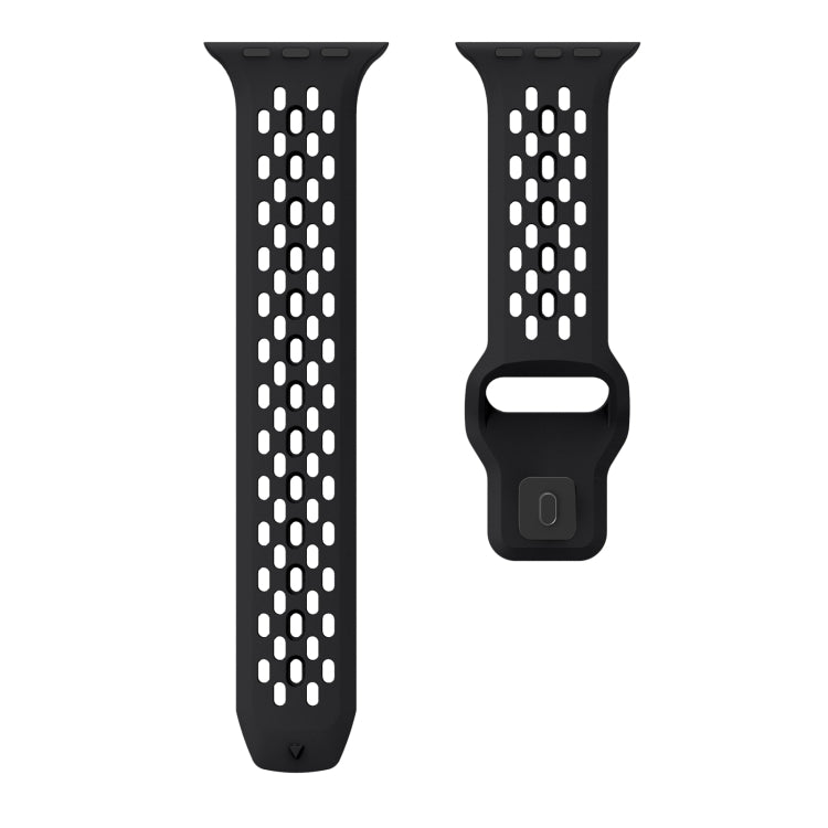 For Apple Watch SE 2023 44mm Oval Holes Fluororubber Watch Band(Black) by bashfashion