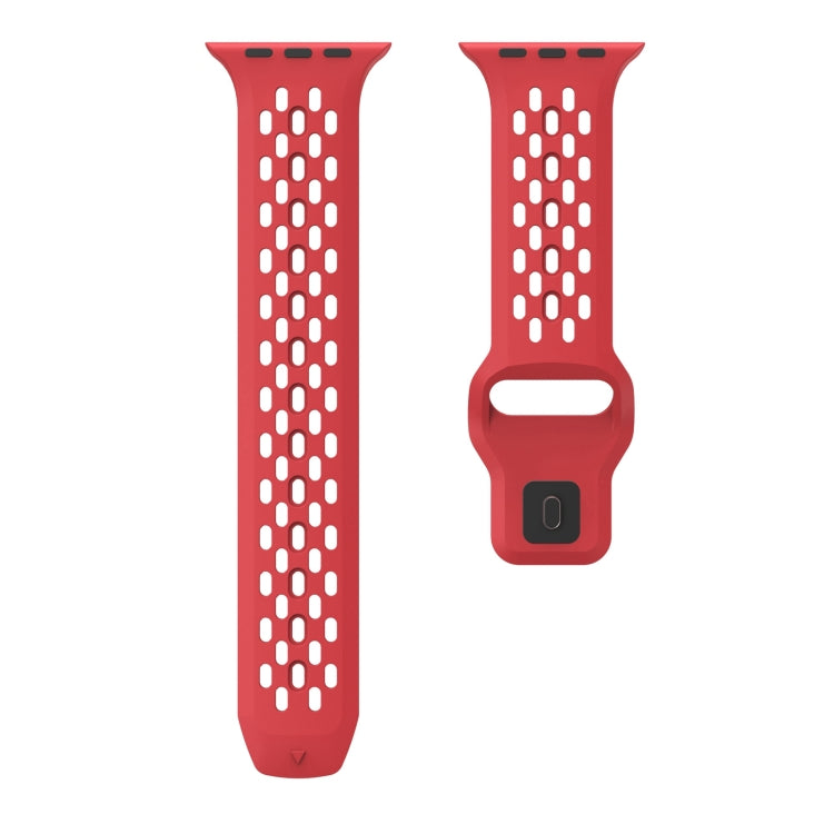 For Apple Watch SE 2023 44mm Oval Holes Fluororubber Watch Band(Red) by bashfashion