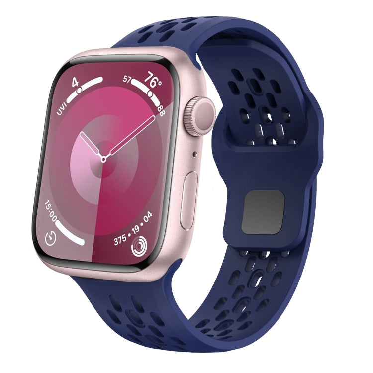For Apple Watch SE 2023 44mm Oval Holes Fluororubber Watch Band(Midnight Blue) by bashfashion