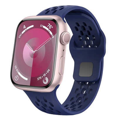 For Apple Watch SE 2023 44mm Oval Holes Fluororubber Watch Band(Midnight Blue) by bashfashion