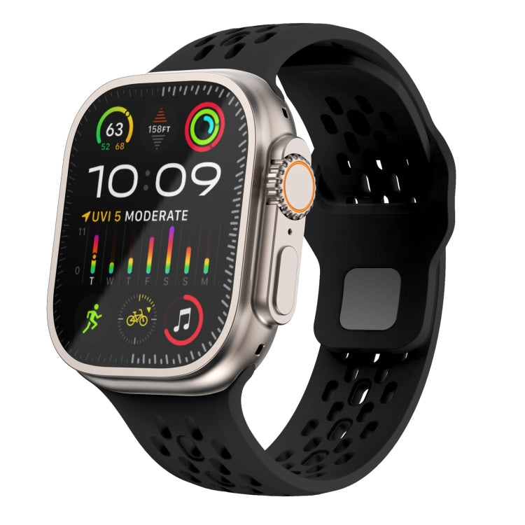 For Apple Watch Ultra 2 49mm Oval Holes Fluororubber Watch Band(Black) by bashfashion