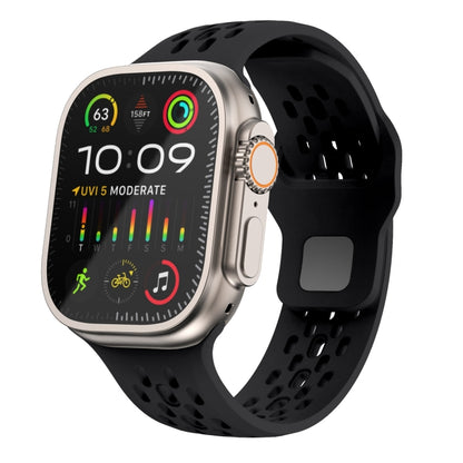 For Apple Watch Ultra 2 49mm Oval Holes Fluororubber Watch Band(Black) by bashfashion