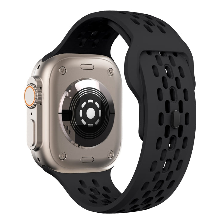 For Apple Watch Ultra 2 49mm Oval Holes Fluororubber Watch Band(Black) by bashfashion