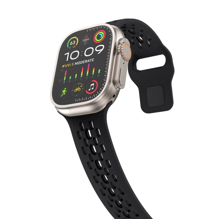 For Apple Watch Ultra 2 49mm Oval Holes Fluororubber Watch Band(Black) by bashfashion