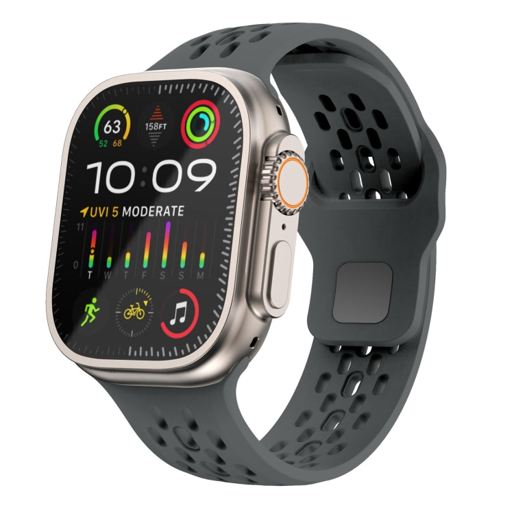 For Apple Watch Ultra 2 49mm Oval Holes Fluororubber Watch Band(Dark Grey) by bashfashion