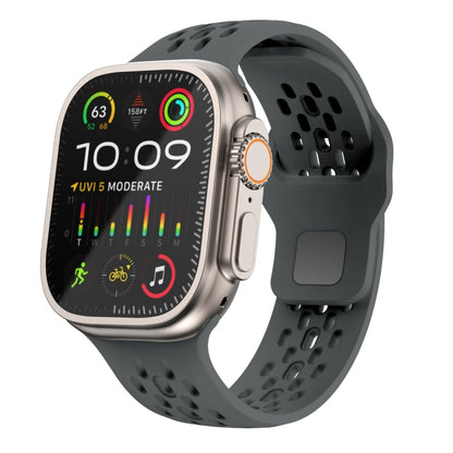 For Apple Watch Ultra 2 49mm Oval Holes Fluororubber Watch Band(Dark Grey) by bashfashion