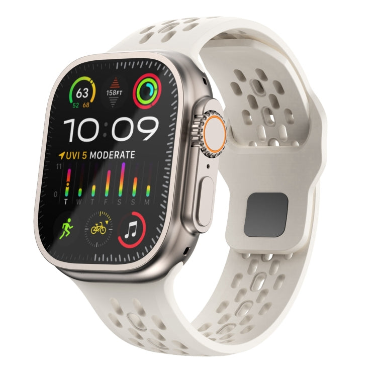For Apple Watch Ultra 2 49mm Oval Holes Fluororubber Watch Band(Starlight) by bashfashion