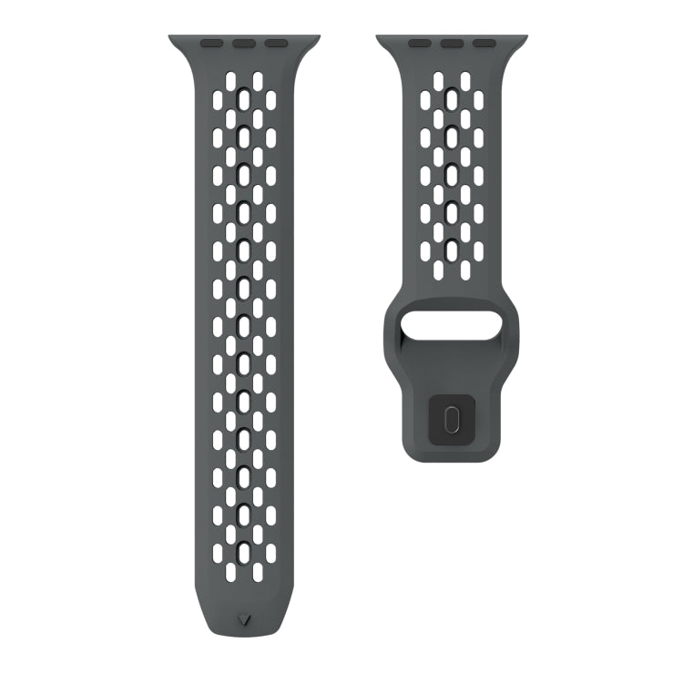 For Apple Watch Series 9 45mm Oval Holes Fluororubber Watch Band(Dark Grey) by bashfashion