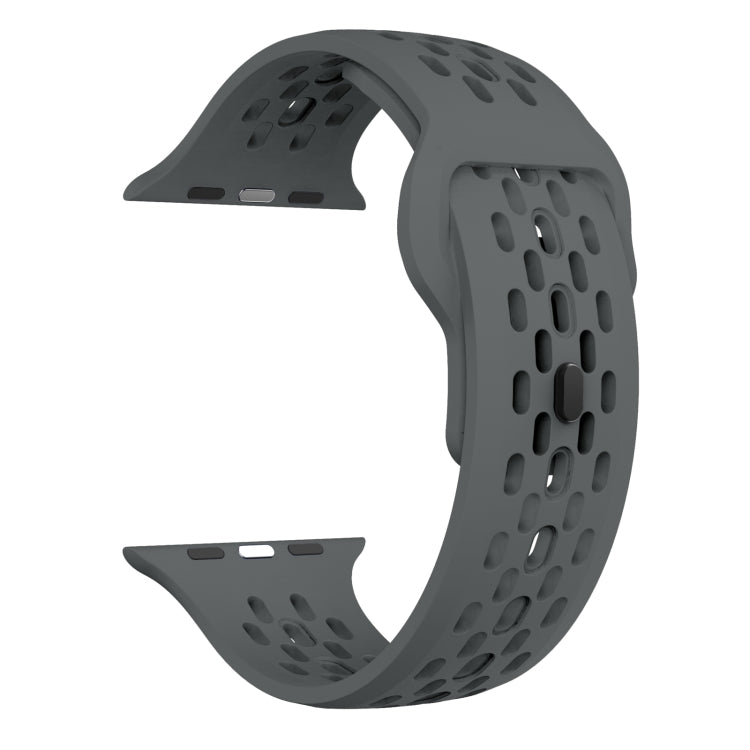 For Apple Watch Series 9 45mm Oval Holes Fluororubber Watch Band(Dark Grey) by bashfashion