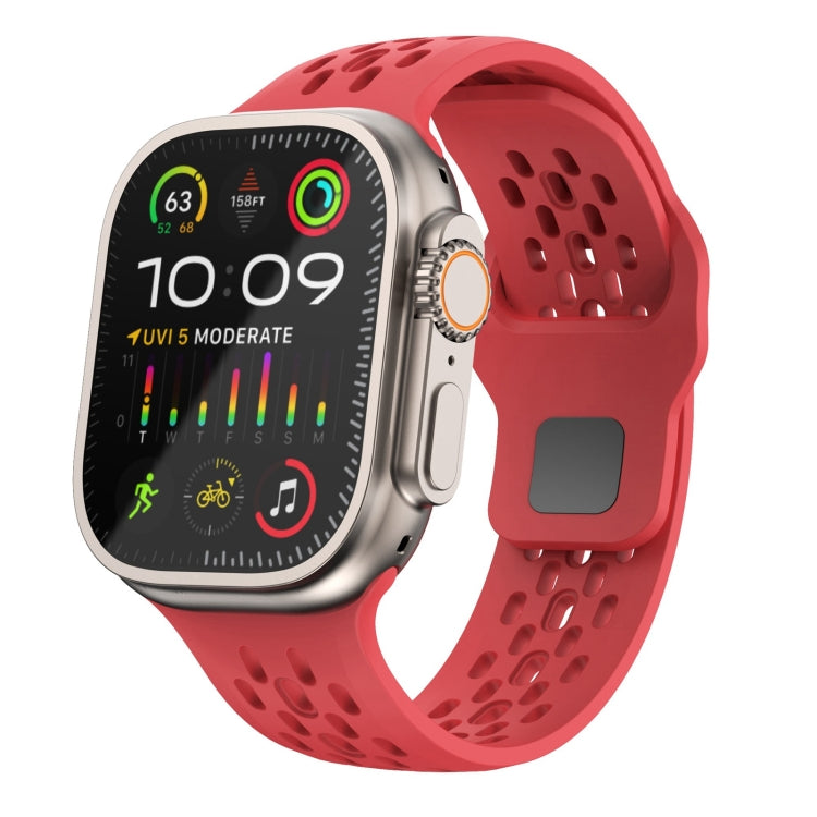 For Apple Watch Ultra 49mm Oval Holes Fluororubber Watch Band(Red) by bashfashion