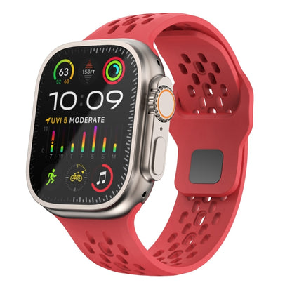 For Apple Watch Ultra 49mm Oval Holes Fluororubber Watch Band(Red) by bashfashion