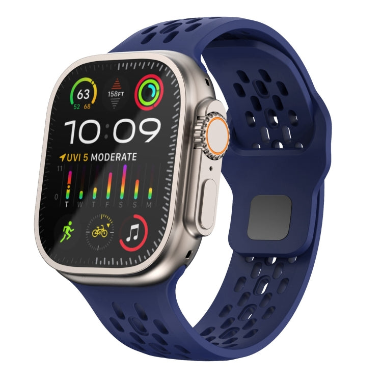 For Apple Watch Ultra 49mm Oval Holes Fluororubber Watch Band(Midnight Blue) by bashfashion
