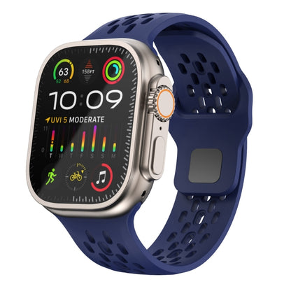For Apple Watch Ultra 49mm Oval Holes Fluororubber Watch Band(Midnight Blue) by bashfashion