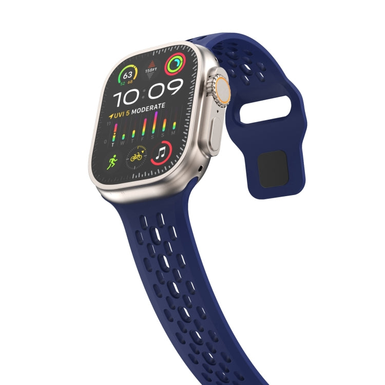 For Apple Watch Ultra 49mm Oval Holes Fluororubber Watch Band(Midnight Blue) by bashfashion