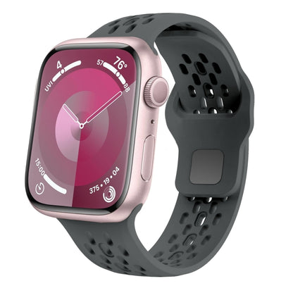 For Apple Watch Series 7 45mm Oval Holes Fluororubber Watch Band(Dark Grey) by bashfashion