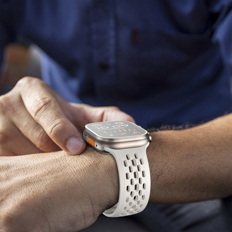 For Apple Watch Series 7 45mm Oval Holes Fluororubber Watch Band(Starlight) by bashfashion