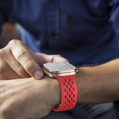 For Apple Watch SE 44mm Oval Holes Fluororubber Watch Band(Red) by bashfashion