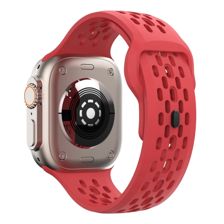 For Apple Watch SE 44mm Oval Holes Fluororubber Watch Band(Red) by bashfashion