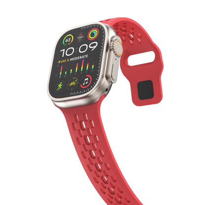 For Apple Watch SE 44mm Oval Holes Fluororubber Watch Band(Red) by bashfashion
