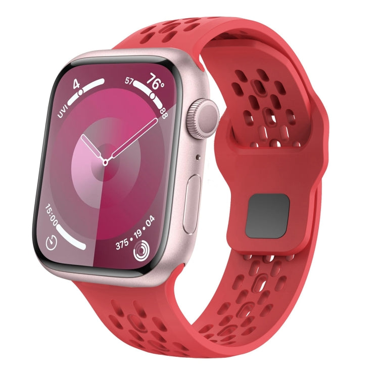 For Apple Watch SE 44mm Oval Holes Fluororubber Watch Band(Red) by bashfashion